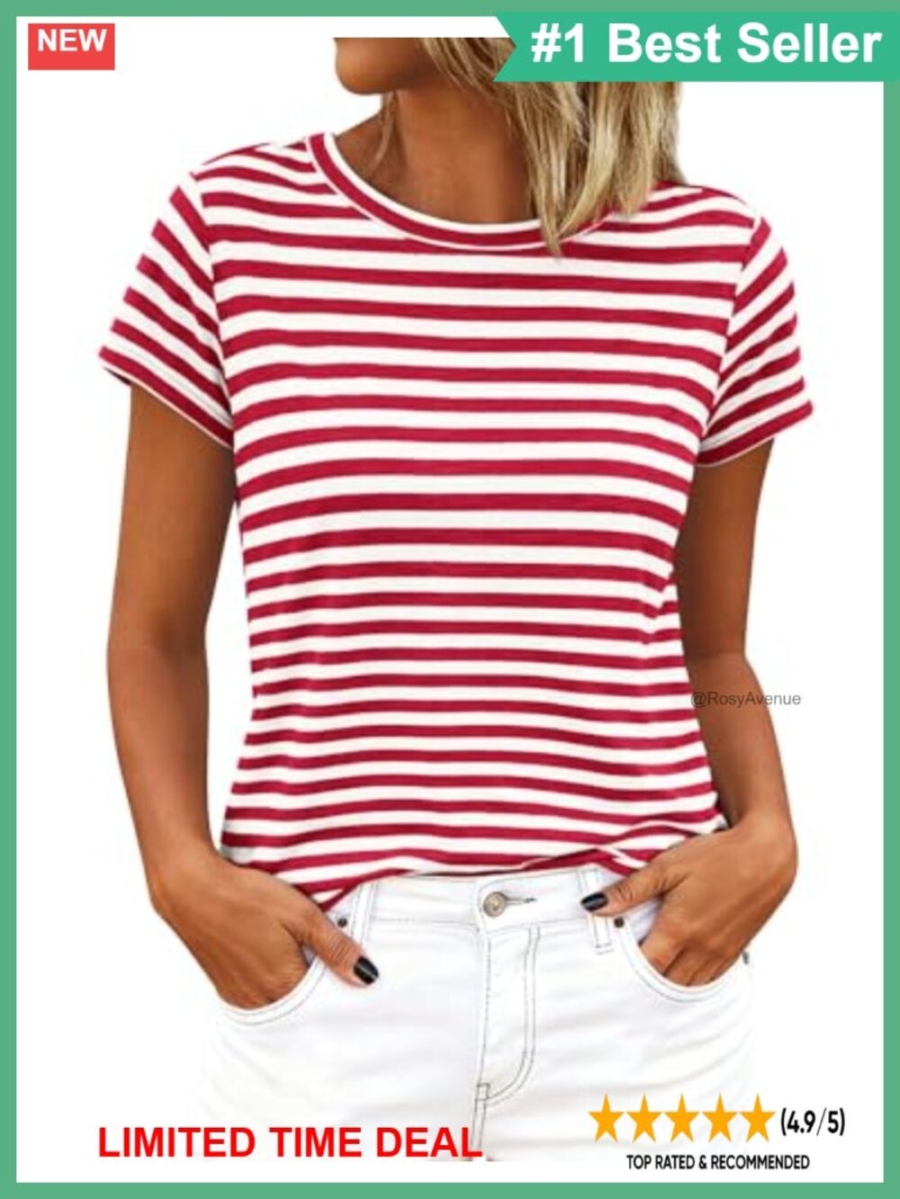 Striped Short Sleeve T-Shirt Women Crew Neck Relaxed Fit Side Slit Top